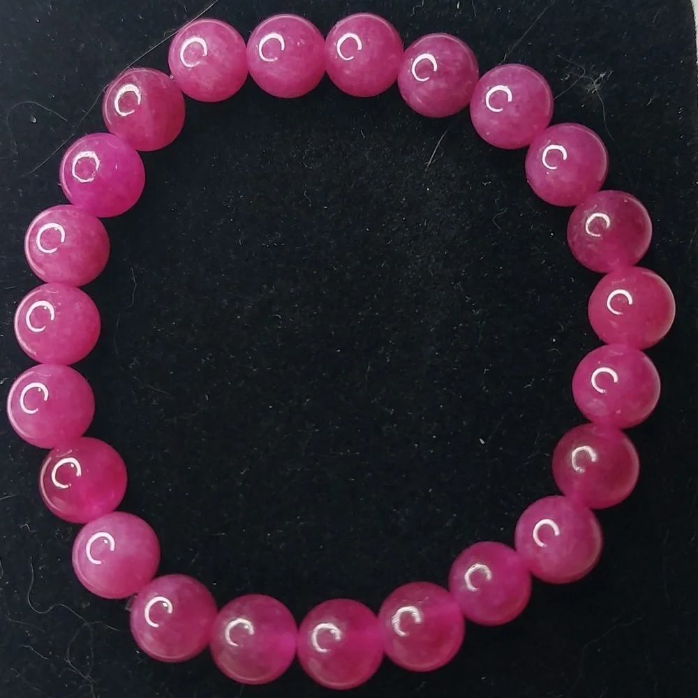 Pink Tourmeline stone 8mm round bead bracelet #2 - Picture 3 of 4